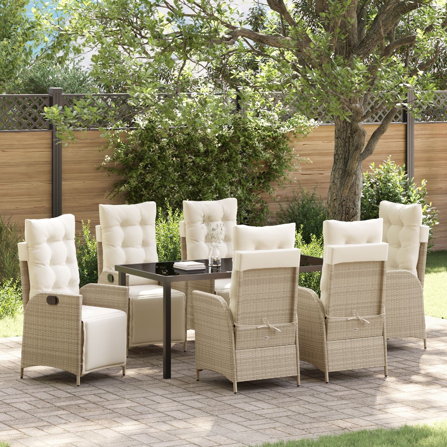 7-Delige Tuin Eetset Beige Poly Riet