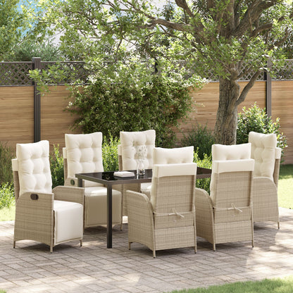 7-Delige Tuin Eetset Beige Poly Riet