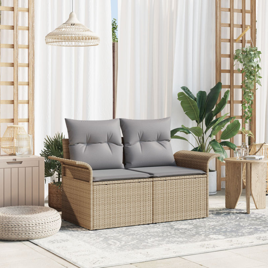 2-Zits Tuinsofa Met Kussens Poly Rattan Beige en grijs zonder opslag