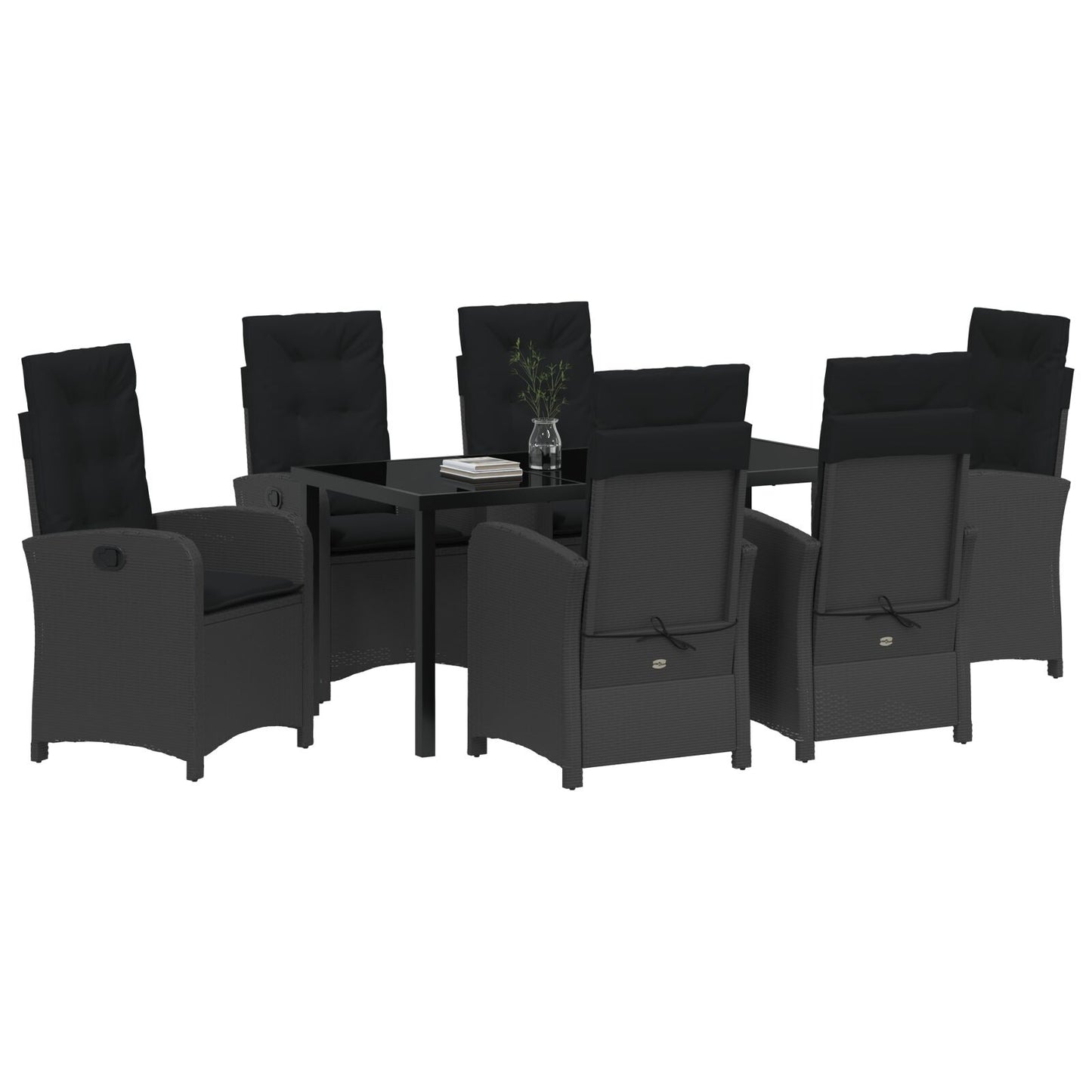 7-Delige Tuin Eettafel Set Met Kussens Zwart Poly Rattan