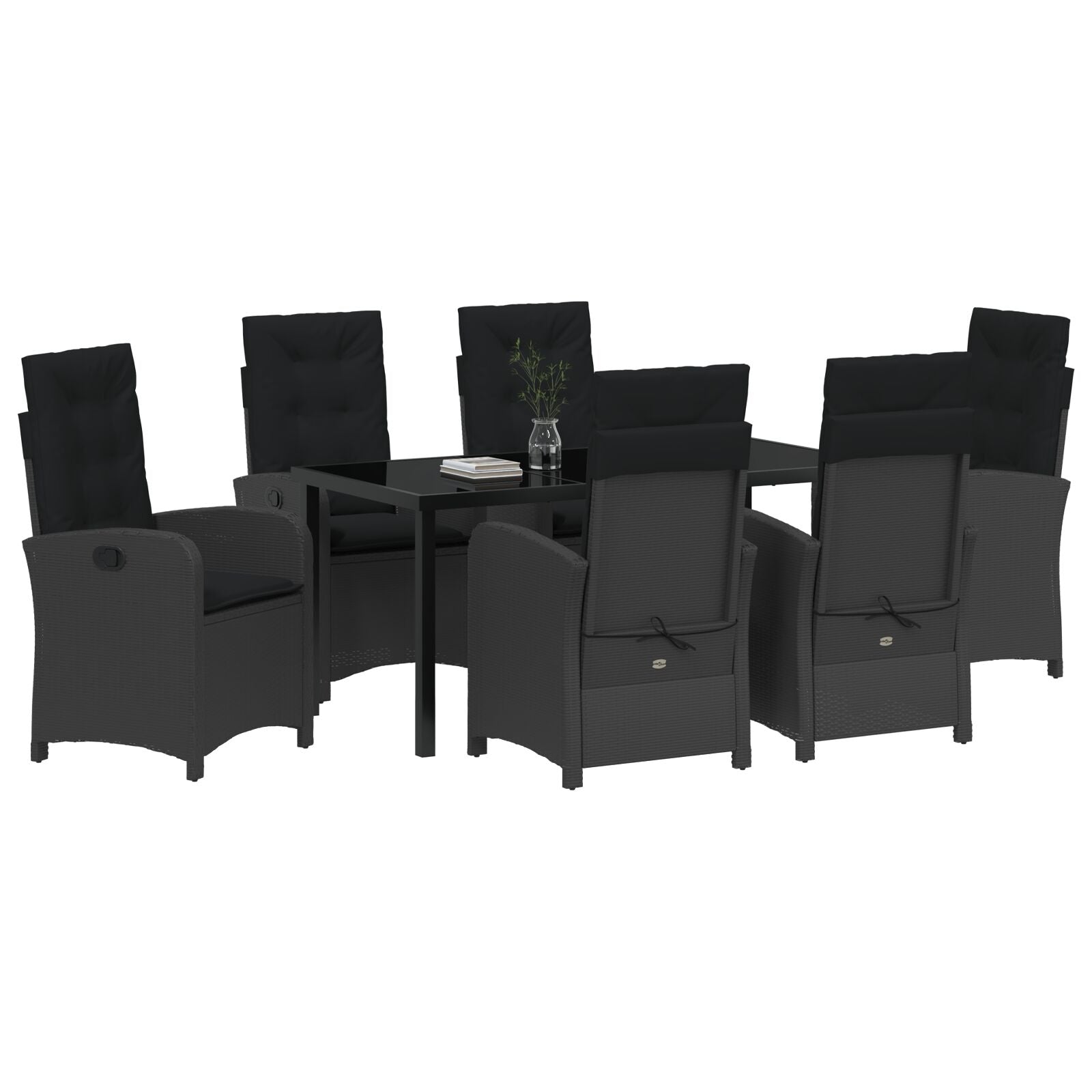 7-Delige Tuin Eettafel Set Met Kussens Zwart Poly Rattan