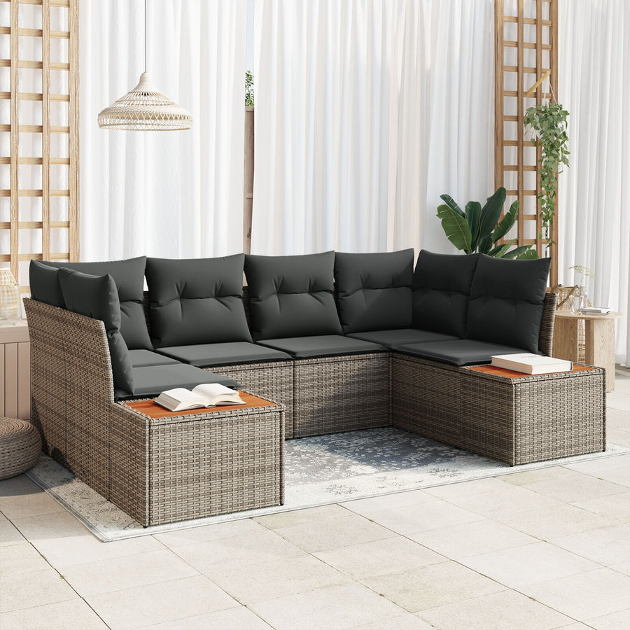 6-Delige Tuin Sofa Set Met Kussens Grijs Poly Rattan Acacia