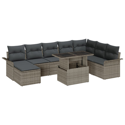 9 Delige Tuin Sofa Set Met Kussens Grijs Poly Rattan