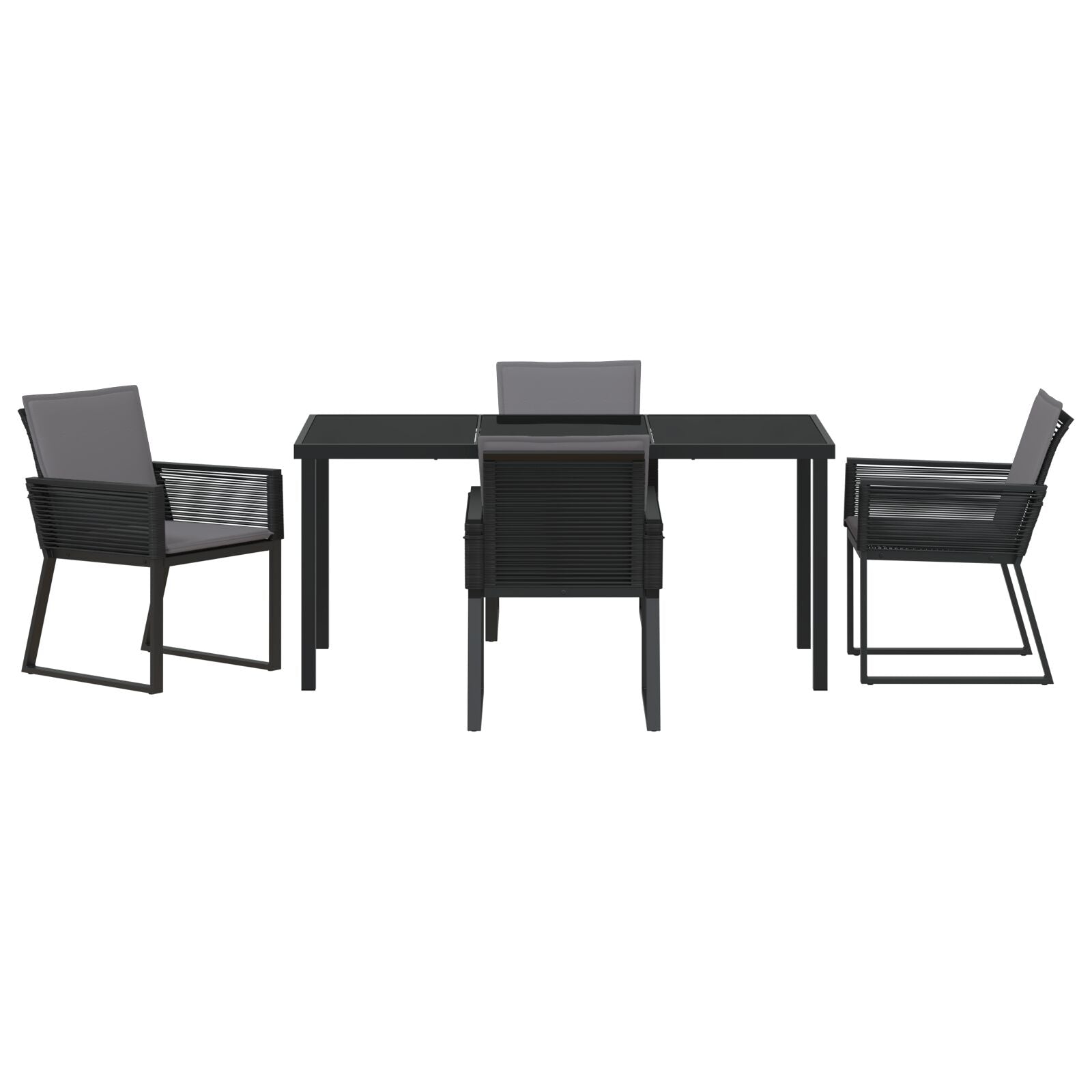 5-Delige Tuin Dining Set Met Kussens Zwart Poly Rattan