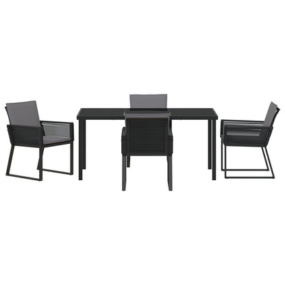 5-Delige Tuin Dining Set Met Kussens Zwart Poly Rattan