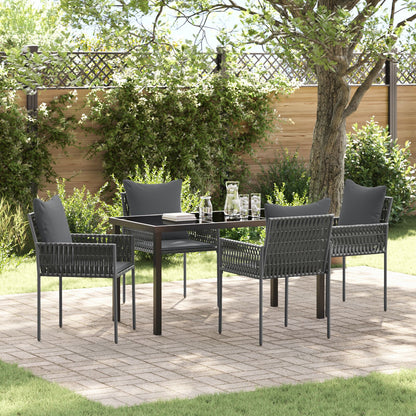 5-Delige Tuin Eetset Met Kussens Zwart Poly Rattan