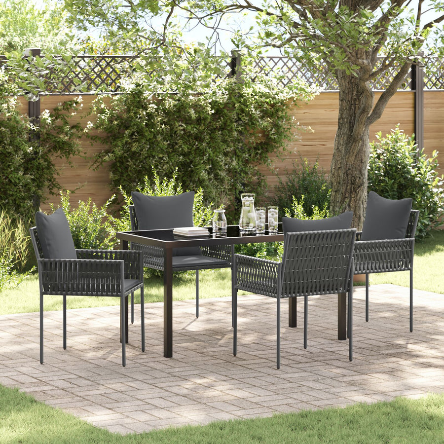 5-Delige Tuin Eetset Met Kussens Zwart Poly Rattan