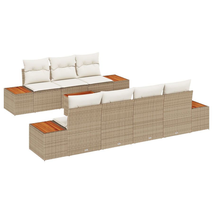 8-Delige Tuin Sofa Set Met Kussens Beige Poly Rattan Acacia