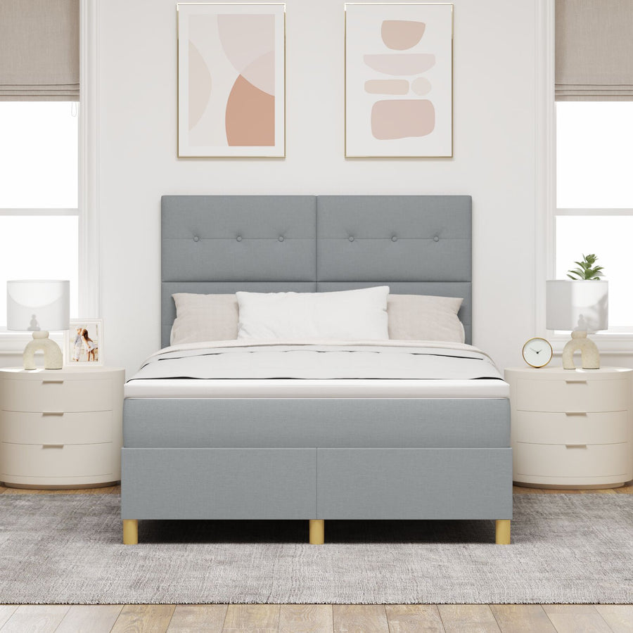 Boxspringbed Met Matras Lichtgrijs 160X200 Cm Stof Blauw
