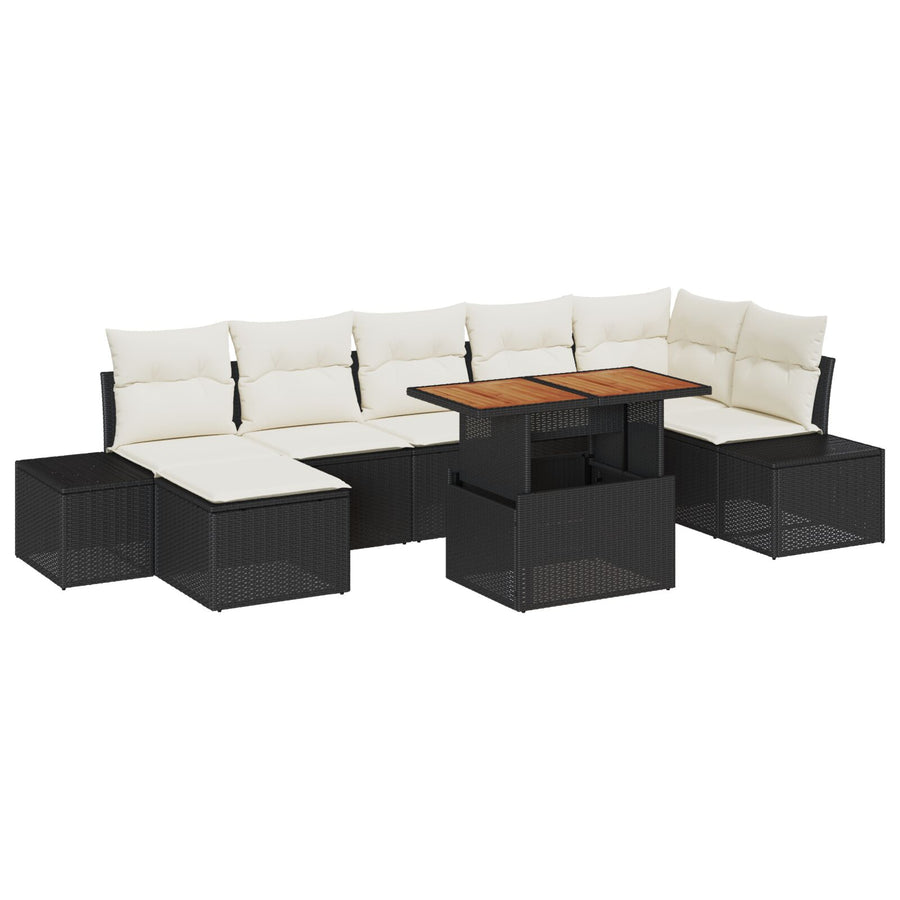 8-Delige Tuin Sofa Set Met Kussens Zwart Poly Rattan