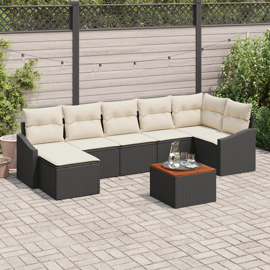 8-Delige Tuin Sofa Set Met Kussens Zwart Poly Rattan Acacia