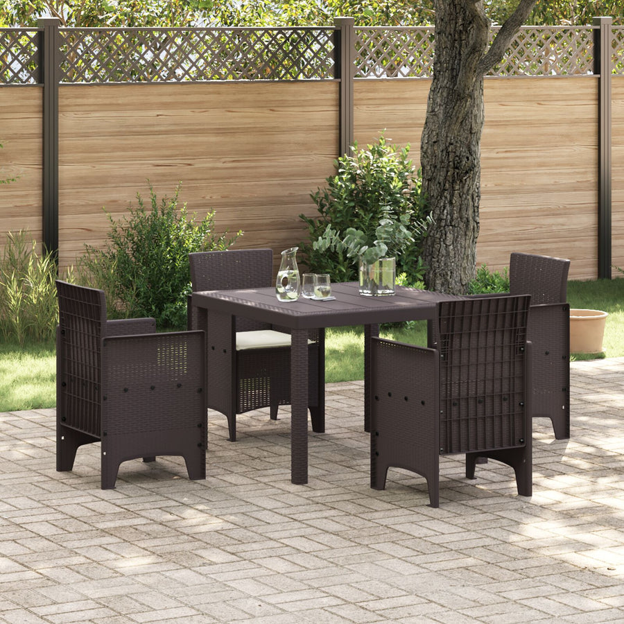 5-Delige Tuin Eettafel Set Met Kussens Bruin Poly Riet