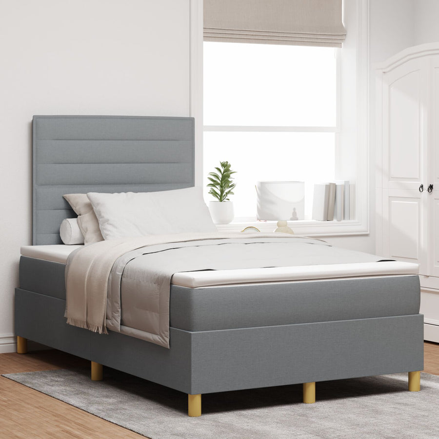 Boxspring Bed Met Matras Lichtgrijs 120X200 Cm Stof Blauw