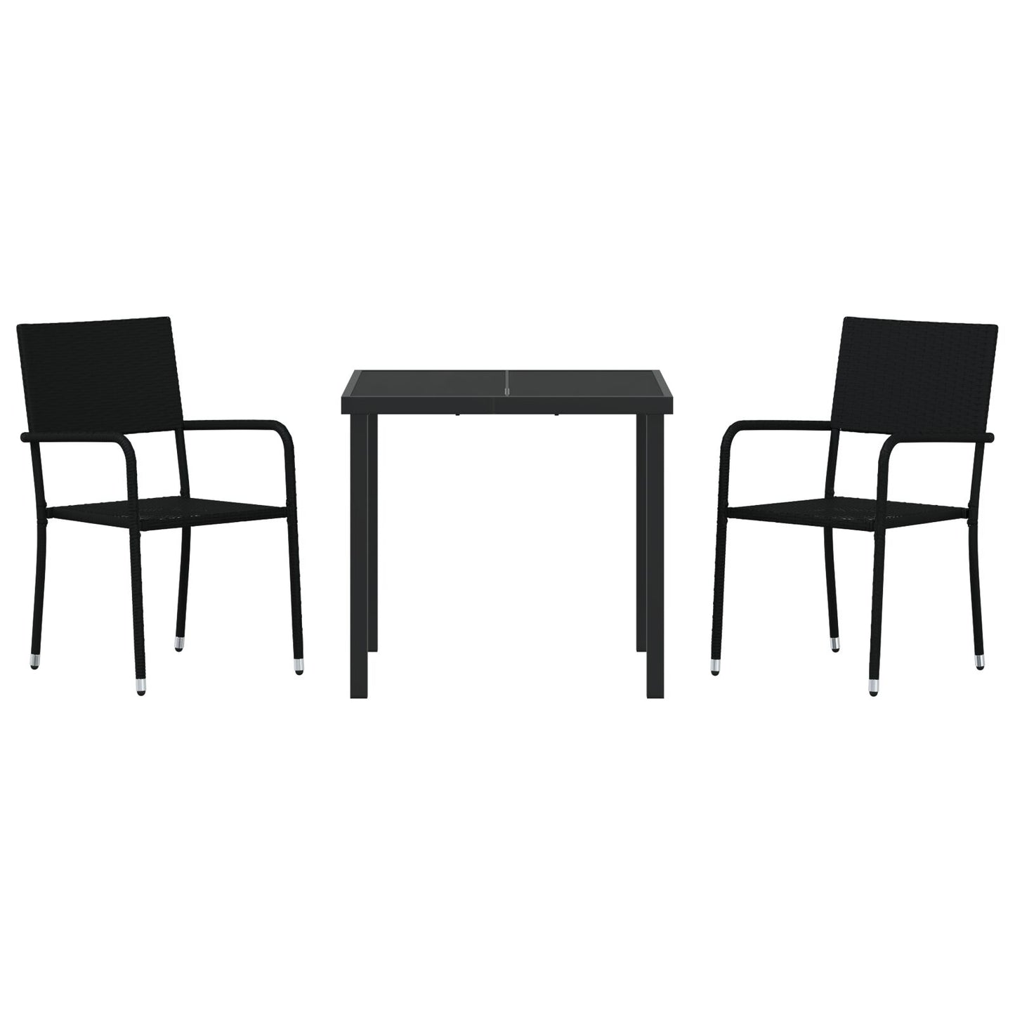 3 Delige Tuindinerset Zwart Poly Rattan