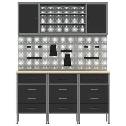 7-Delige Werkbank Set Staal 3x (85 cm) Zwart 4x kast + 4x pegboard