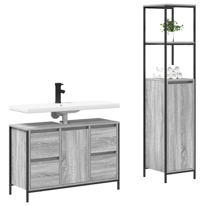 2-Delige Badkamermeubelset Engineered Wood Grijs sonoma Wastafelkast + badkamerkast