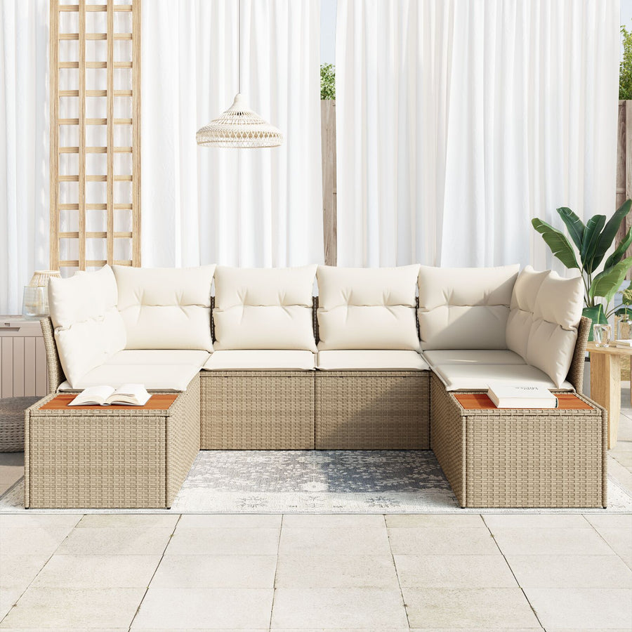 6-Delige Tuin Sofa Set Met Kussens Beige Poly Rattan Acacia