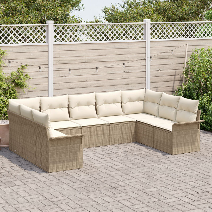 9 Stuks Tuin Sofa Set Met Kussens Poly Rattan Beige en crème zonder tafel