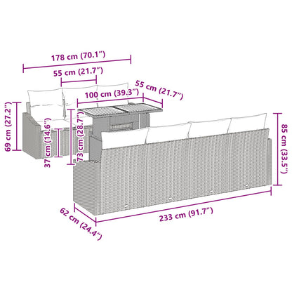 8-Delige Tuinset Met Kussens Zwart Poly Rattan Acacia