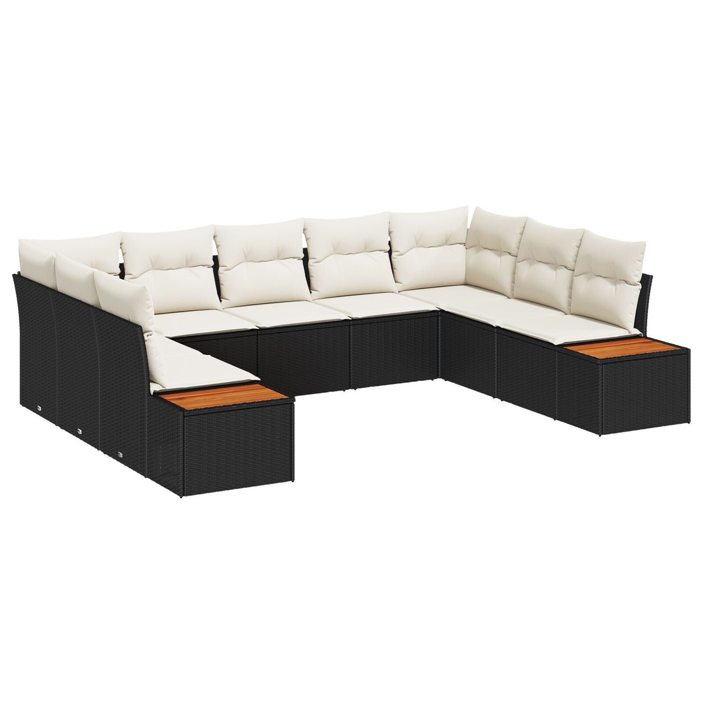 9-Delige Tuinbankset Met Kussens Zwart Poly Rattan Acacia