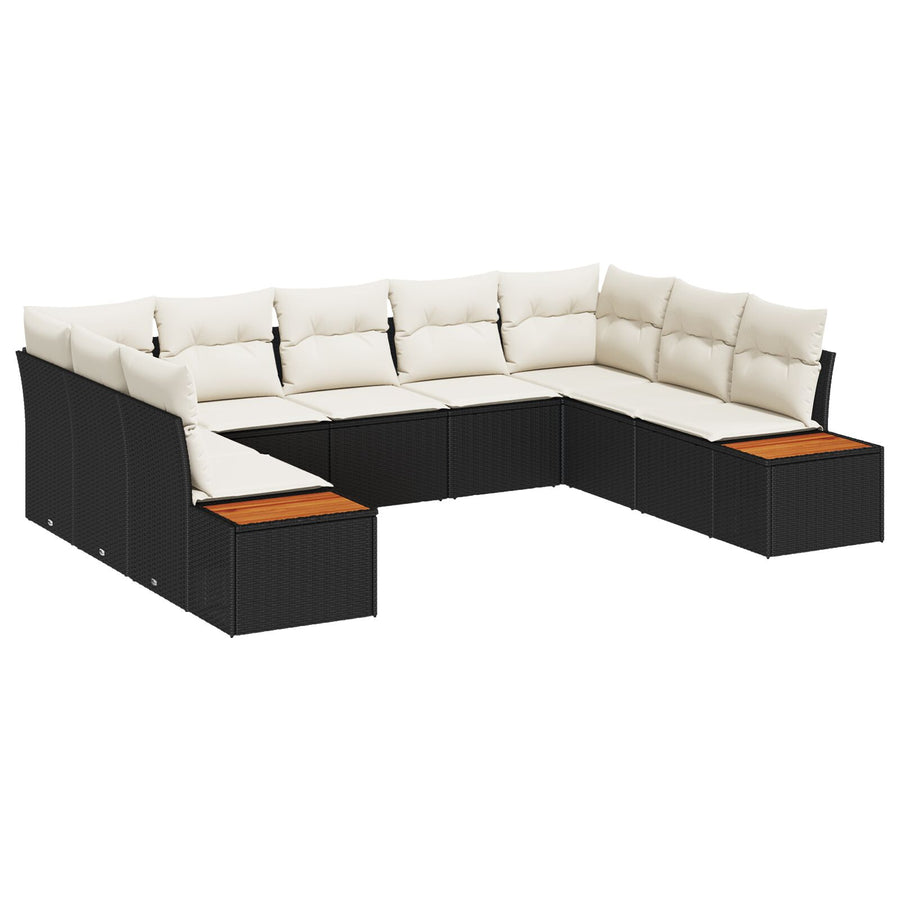 9-Delige Tuinbankset Met Kussens Zwart Poly Rattan Acacia