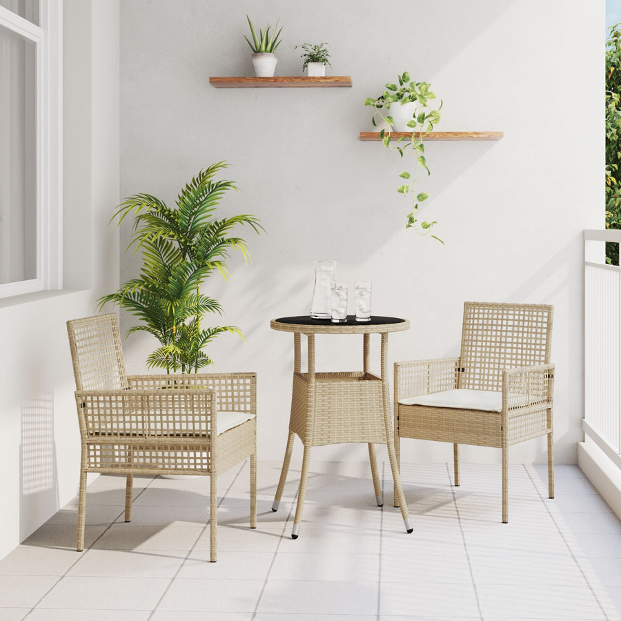 3 Delige Tuin Eet Set Beige Poly Rattan