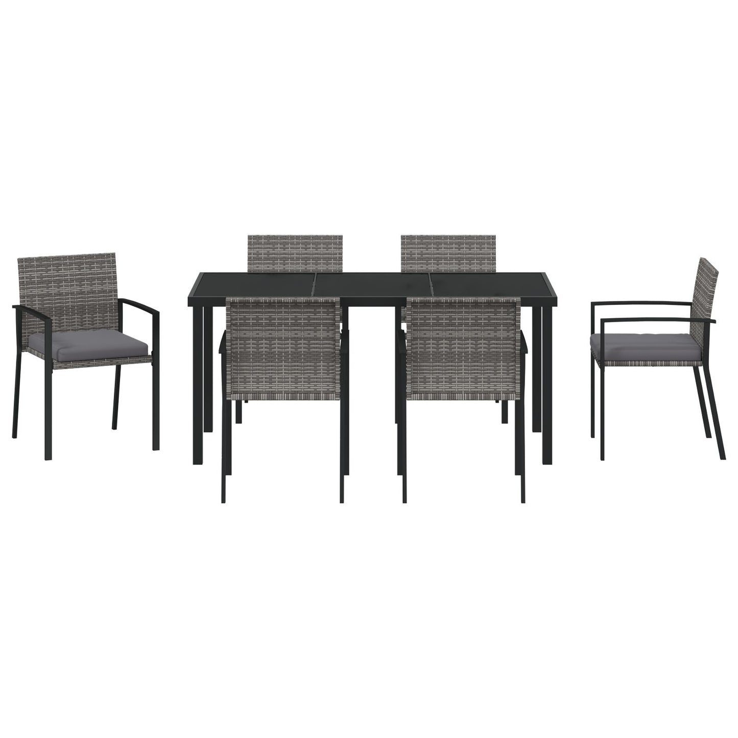 7-Delige Tuinset Grijs Poly Rattan