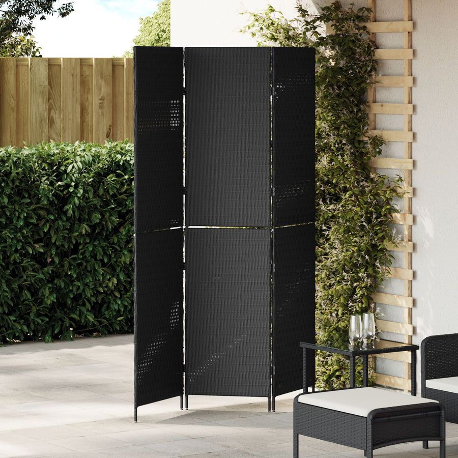 Kamerscherm Opvouwbaar 146X Poly Rattan 180 cm Zwart 3 panelen