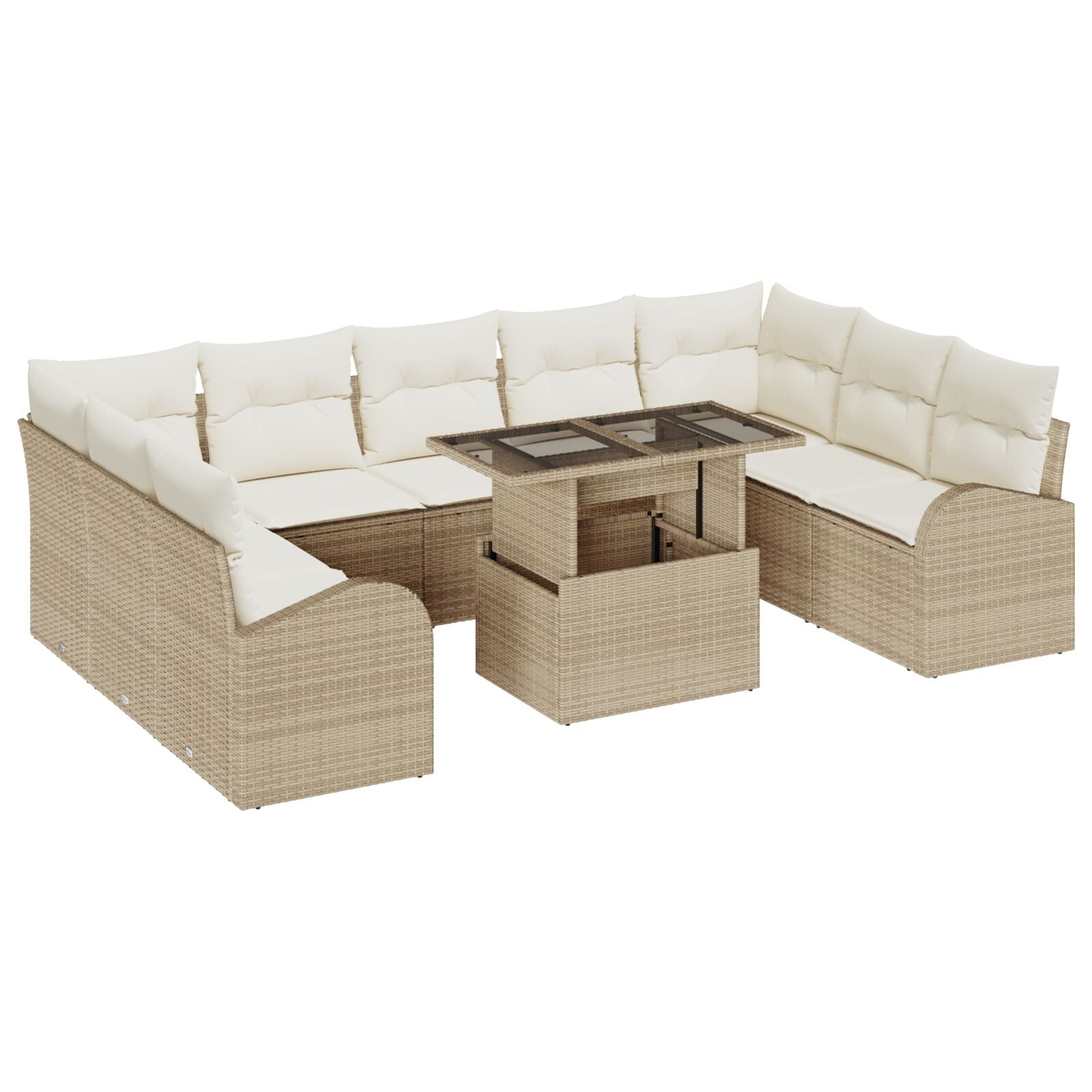 10-Delige Tuinsofa Set Met Kussens Beige Poly Rattan