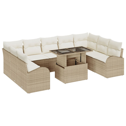 10-Delige Tuinsofa Set Met Kussens Beige Poly Rattan