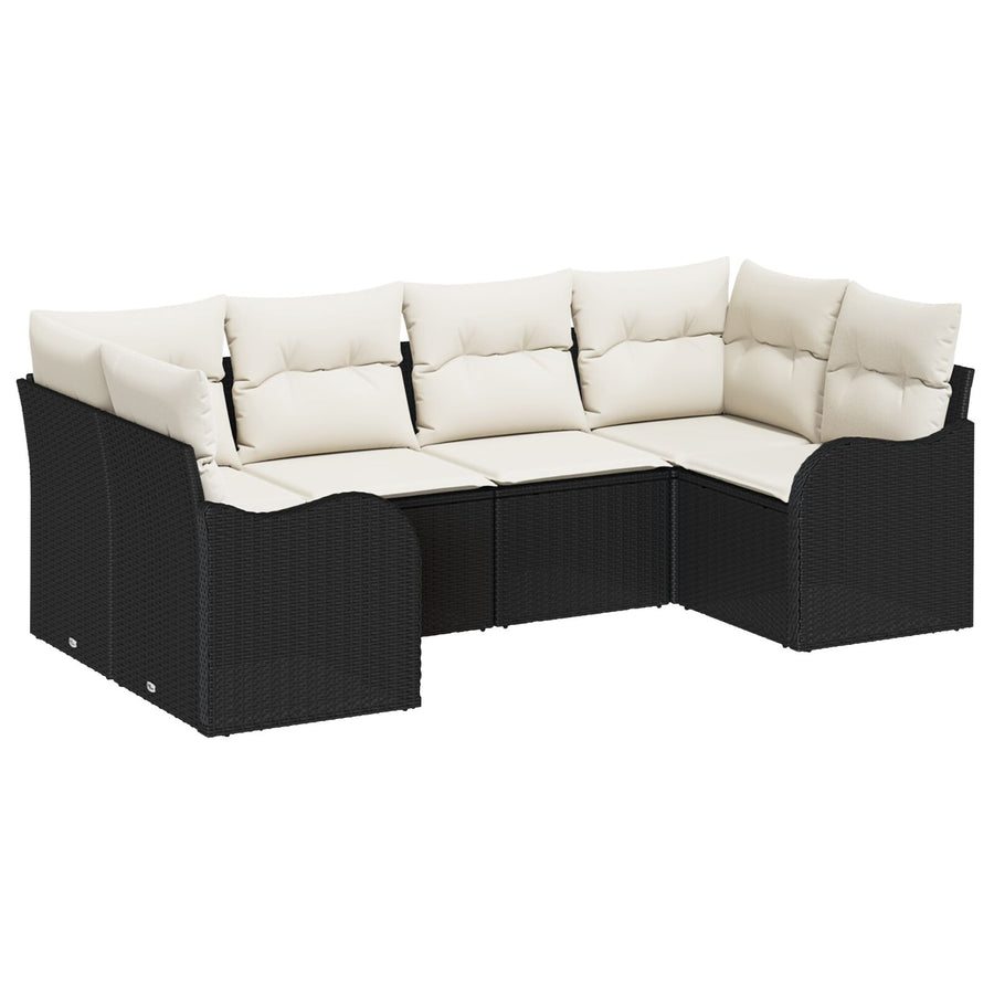 6-delige Tuin Sofa Set met Kussens Zwart Poly Rattan, vidaXL 2-zits Tuin Sofa met Kussens Zwart Poly Rattan