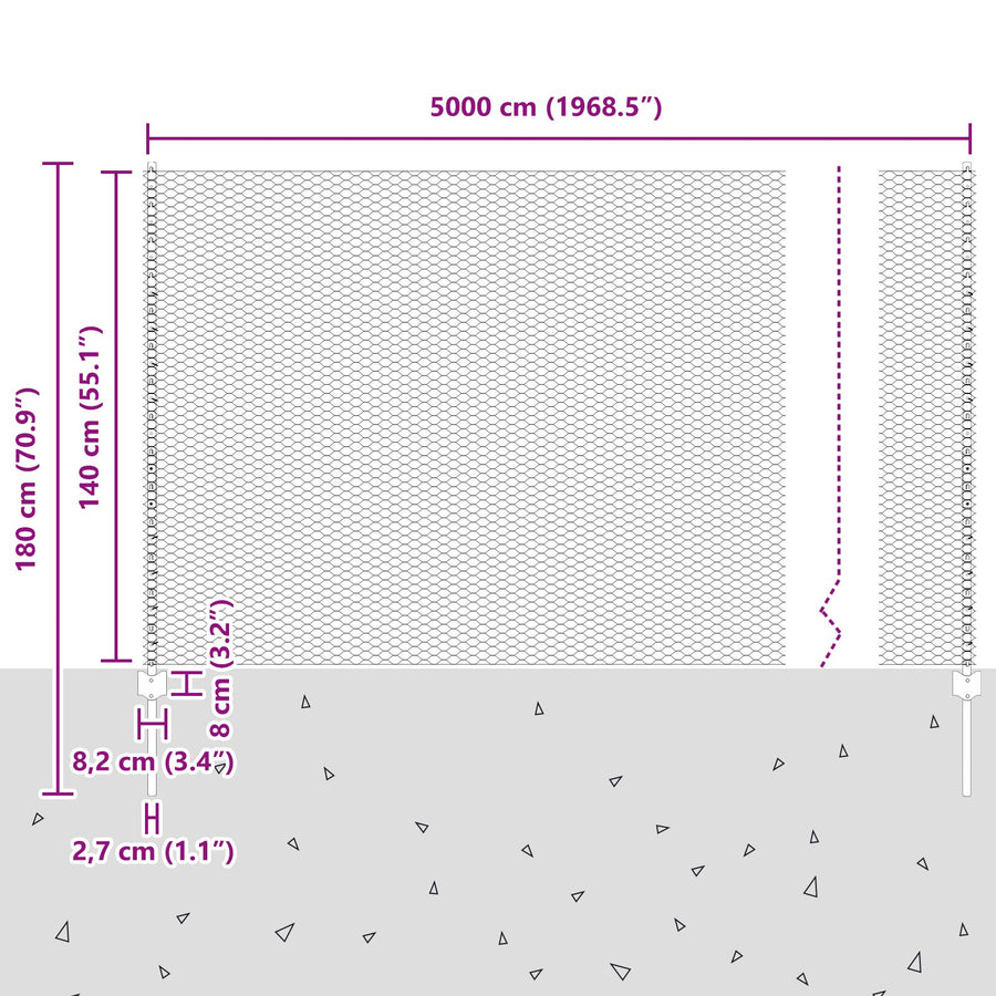 Hekpalen 22 Stuks U-Kanaal Grijs 140 Cm Staal,  Hexagonale Hek Grijs 1,4X50 M Staal