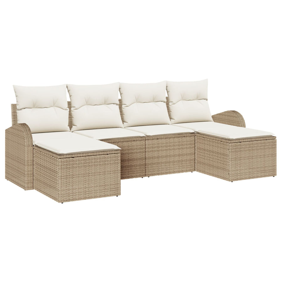 6-Delige Tuin Sofa Set Met Kussens Beige Poly Riet