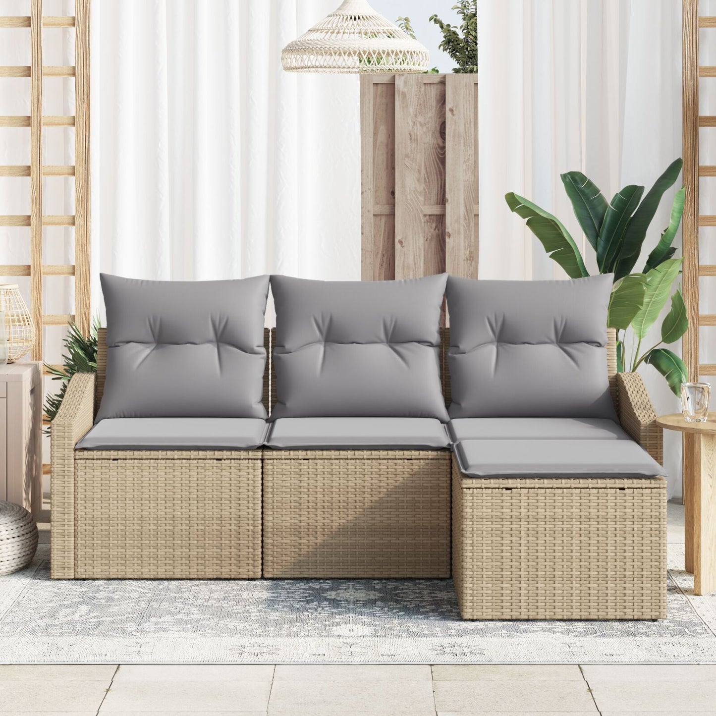 4-Delige Tuin Sofa Set Met Kussens Beige Poly Rattan Gegalvaniseerd Staal