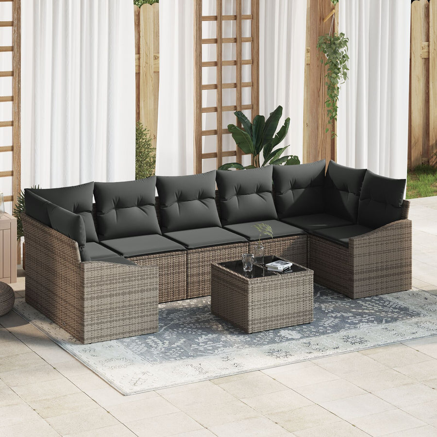 8 Delige Tuin Sofa Set Met Kussens Grijs Poly Rattan Gegalvaniseerd Staal