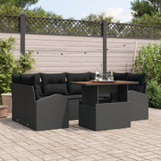 Tuin loungeset 7-delig poly rotan zwart