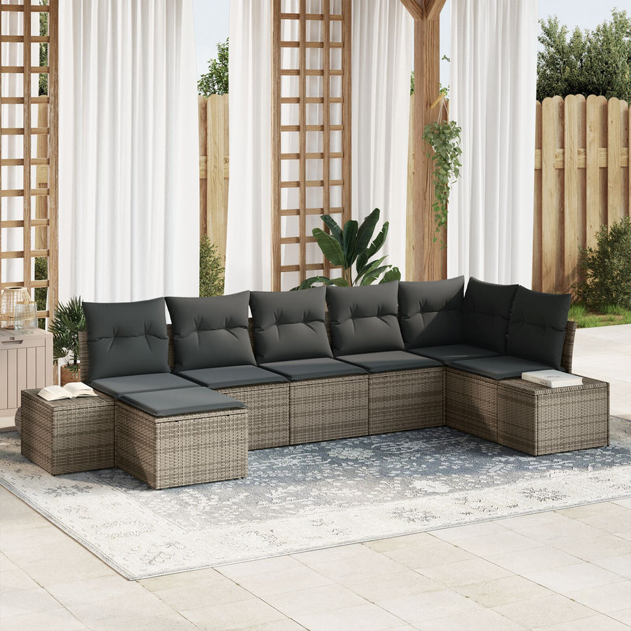 7-Delige Tuinbank Set Met Kussens Grijs Poly Rattan