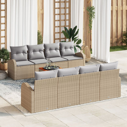 9-Delige Tuin Bank Set Met Kussens Beige Poly Rattan Acacia