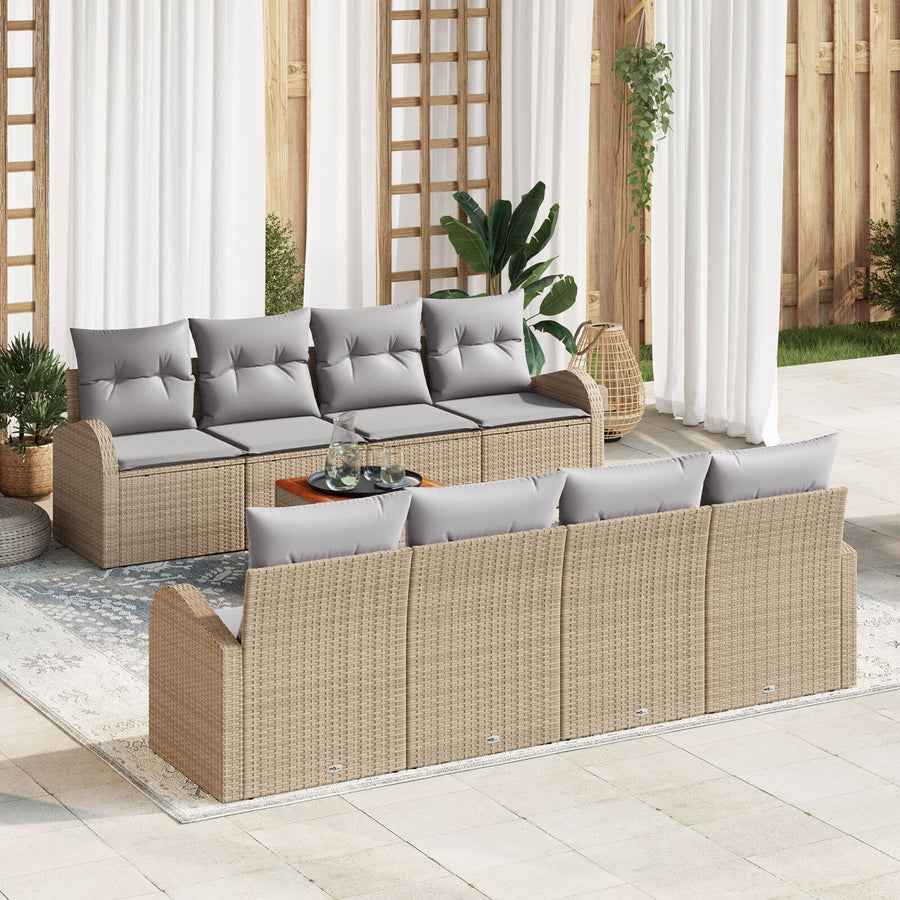 9-Delige Tuin Bank Set Met Kussens Beige Poly Rattan Acacia