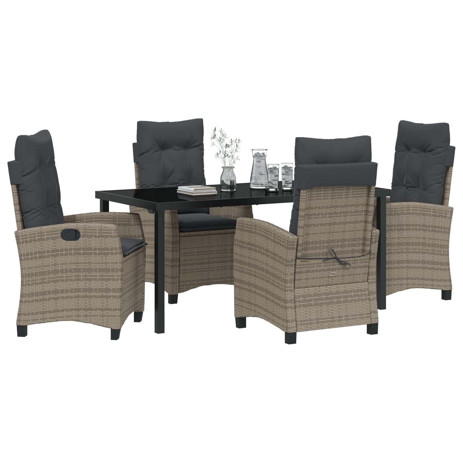 5 Delige Tuinset Met Kussens Grijs Poly Rattan