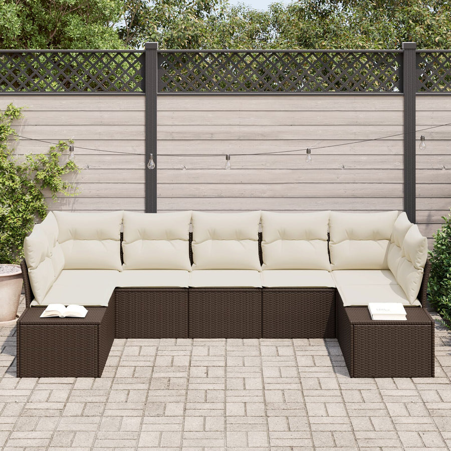 7-Delige Tuinbankset Met Kussens Bruin Poly Rattan