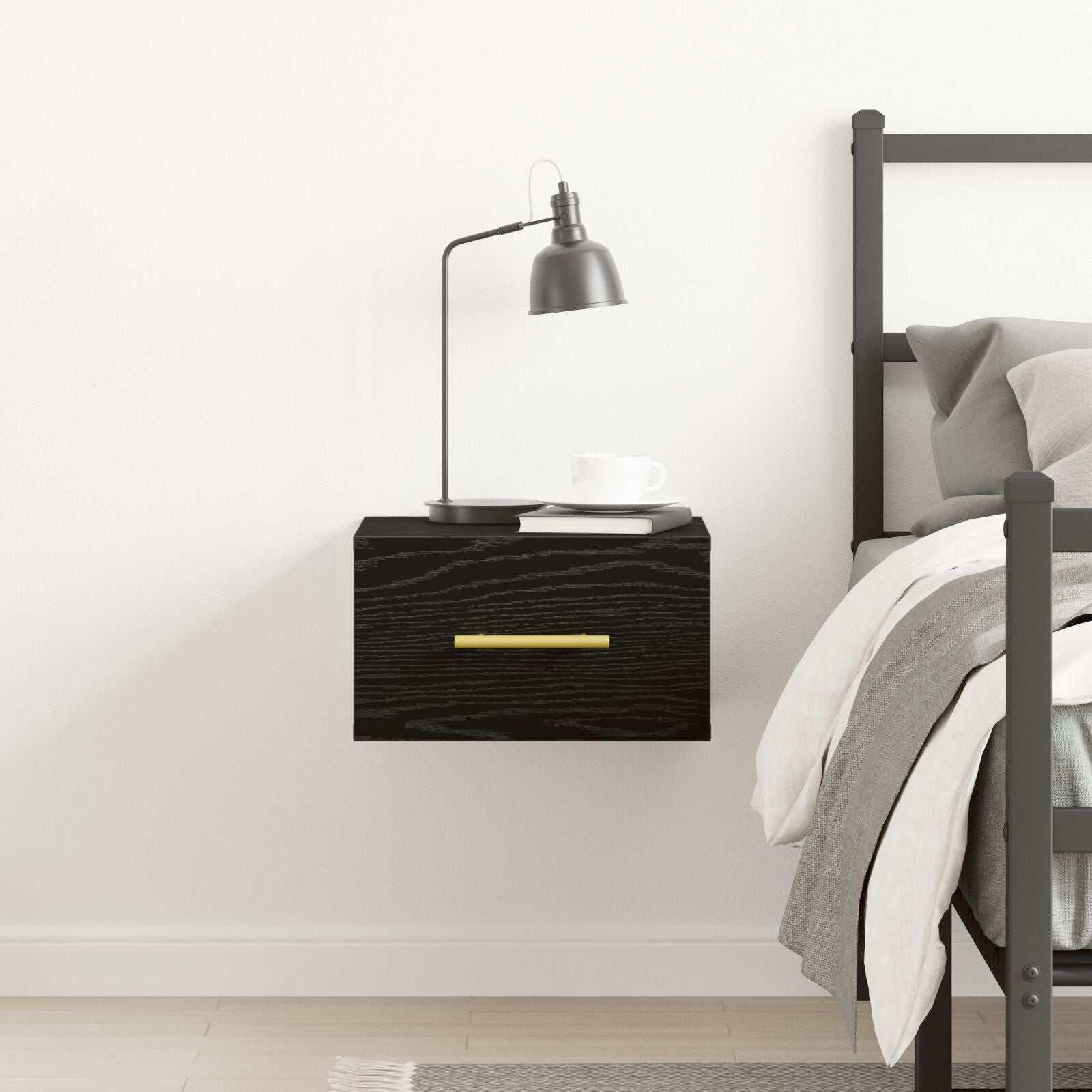 Bedside Cabinet Wandgemonteerd Zwart Eiken 35X35X20 Cm Zwart Eiken