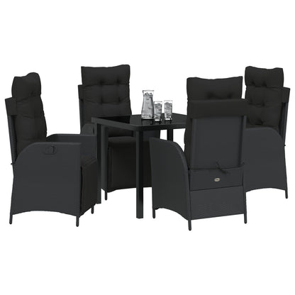 5-Delige Tuin Eettafelset Zwart Poly Rattan