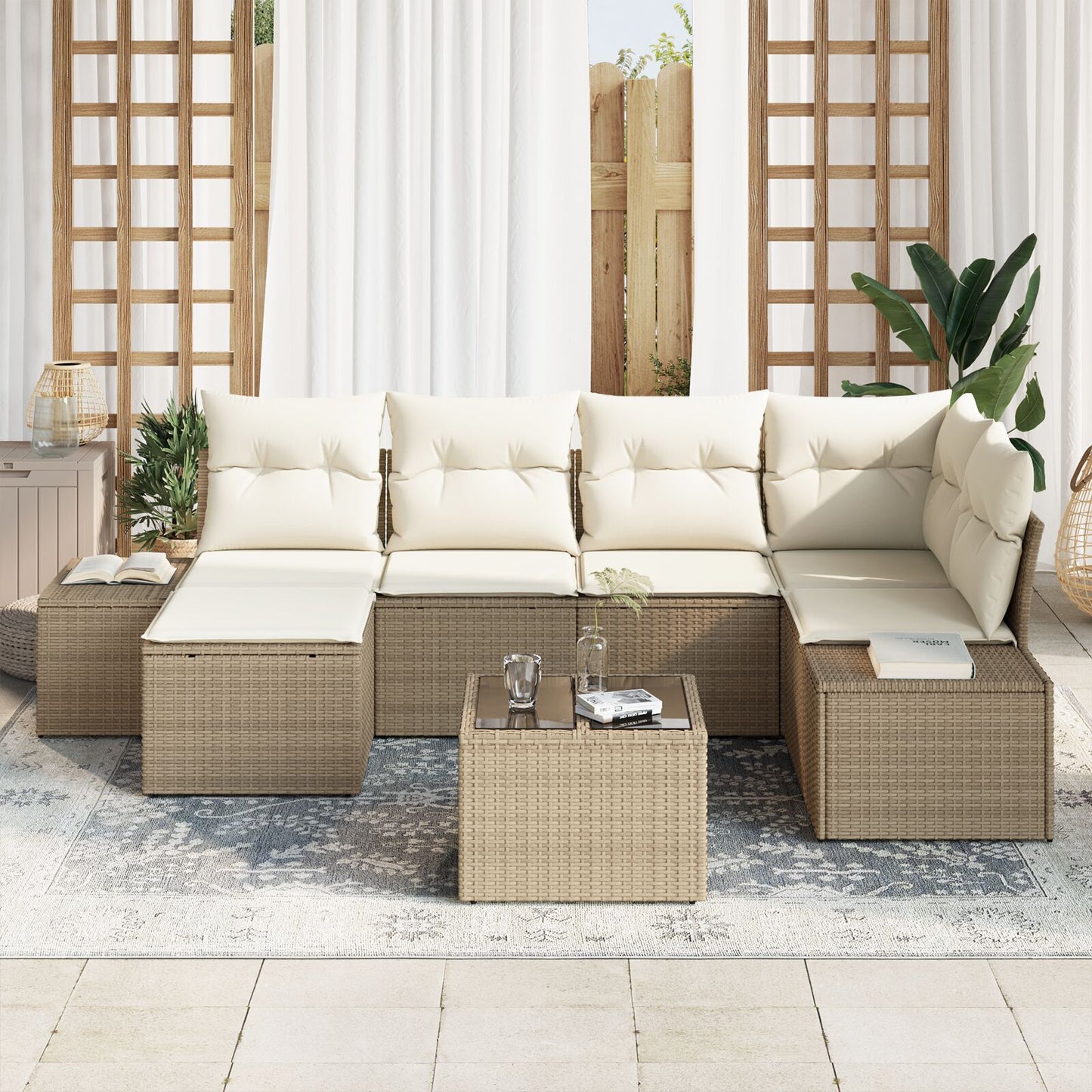 7-Delige Tuin Sofa Set Met Kussens In Bruin Poly Rattan