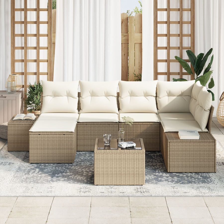 7-Delige Tuin Sofa Set Met Kussens In Bruin Poly Rattan