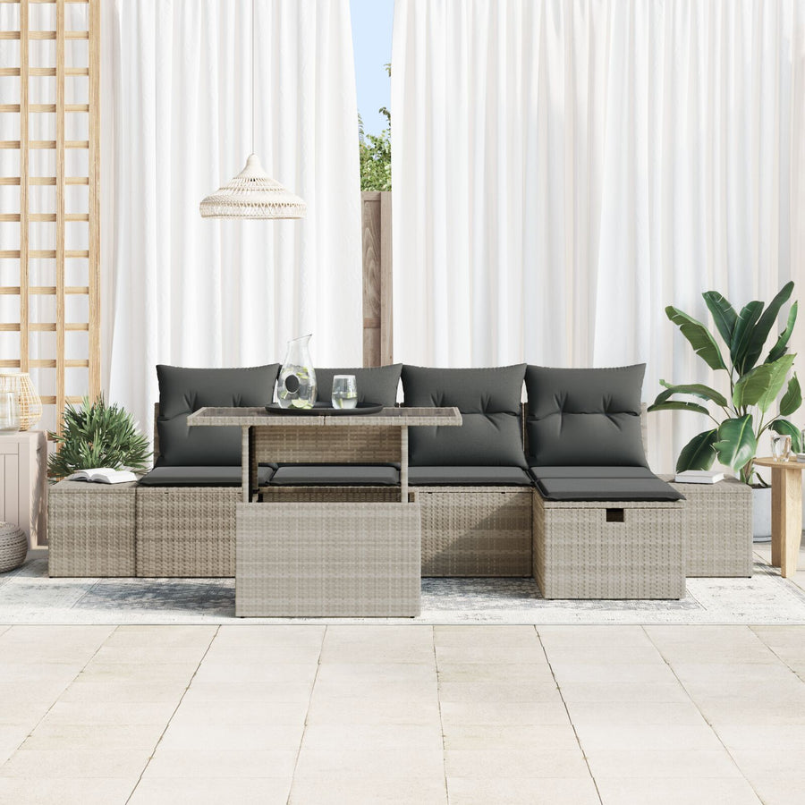 6-Delige Tuin Sofa Set Met Kussens Licht Grijs Poly Rattan Wit