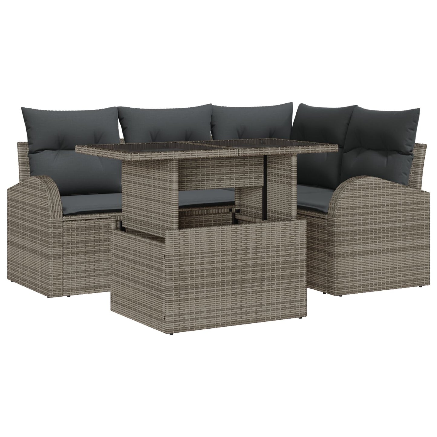 5 Delige Tuin Sofa Set Met Kussens Grijs Poly Rattan