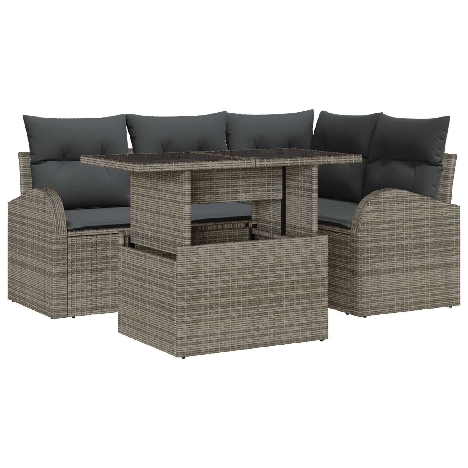 5 Delige Tuin Sofa Set Met Kussens Grijs Poly Rattan