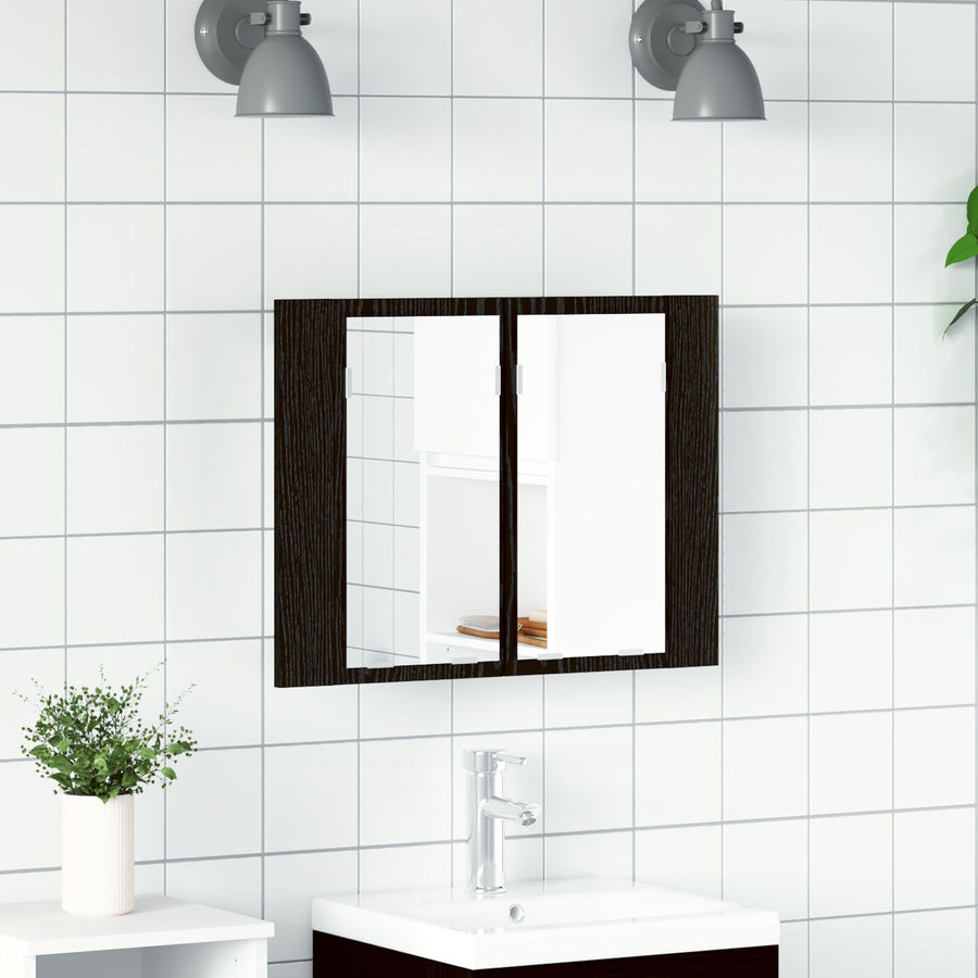 Led Spiegelkast Voor In De Badkamer Zwart Eiken 60X12X45 Cm Gelaagd Hout