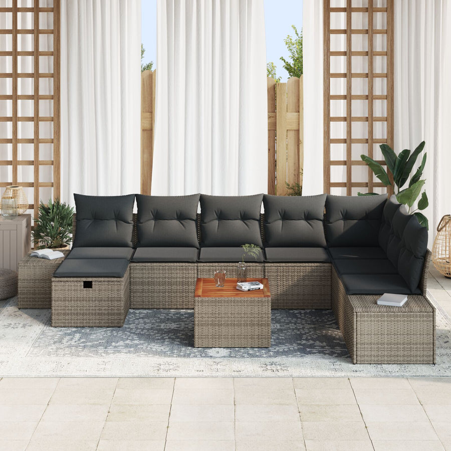 Tuinsofa Set Set Van 9 Grijs, Zwart Rattan, Stof, Staal Wit